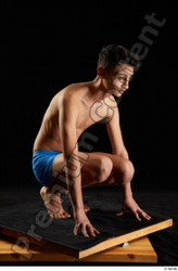 Whole Body Man White Underwear Kneeling Studio photo references